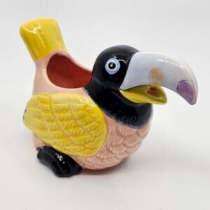 Vintage Bergschrund Seattle 1990 Toucan Pink Yellow Hand Painted Creamer
